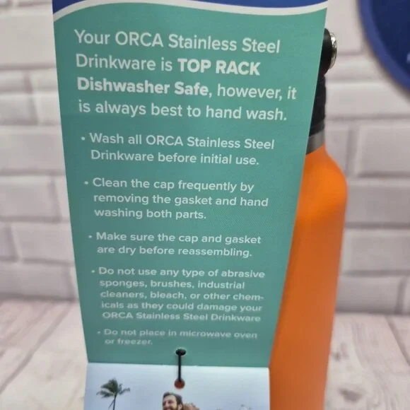 NWT ORCA HYDRA 34 oz Water Bottle Whale Tail Handle Blaze Orange - Picture 6 of 9